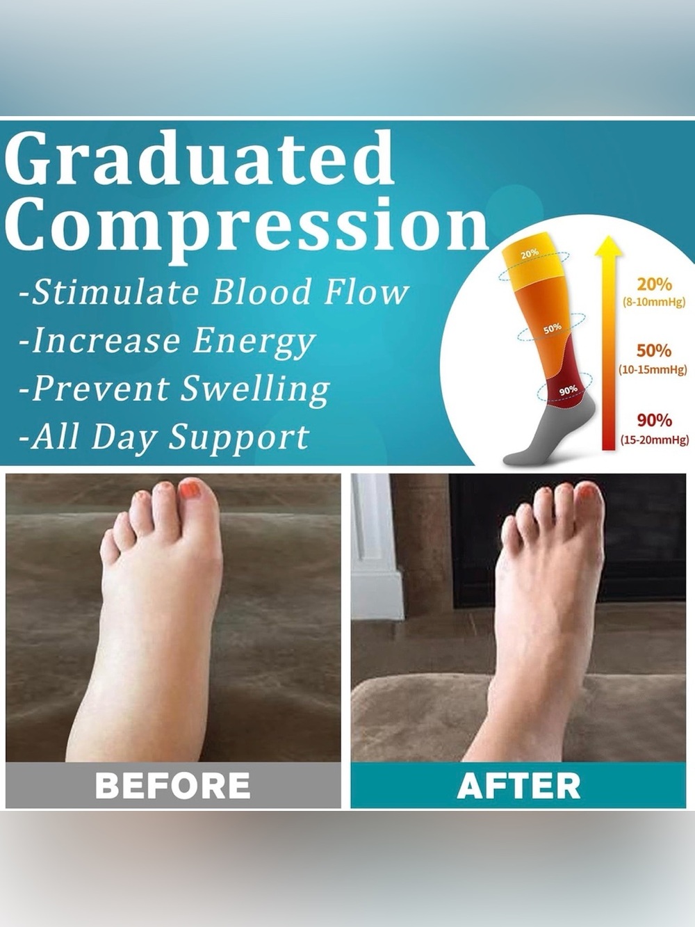 6 Pack Copper Compression Socks for Women and Men Circulation-Best Support - Picture 4 of 9